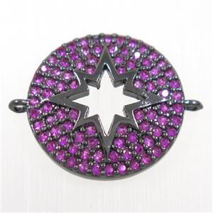 copper Button northStar connector paved hotpink zircon, black plated, approx 17mm dia