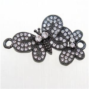 copper Butterfly connector paved zircon, black plated, approx 16-22mm