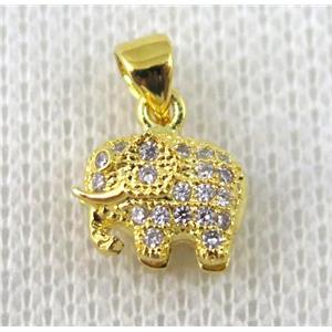 copper pendant pave zircon, elephant, gold plated, approx 10mm