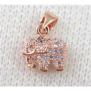 copper pendant pave zircon, elephant, rose gold plated, approx 10mm