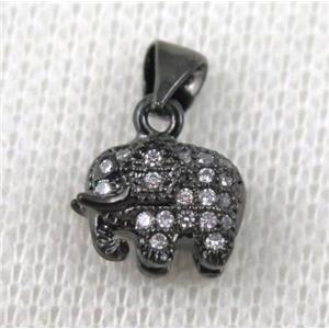 copper pendant pave zircon, elephant, black plated, approx 10mm