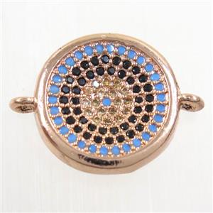 copper Button connector paved zircon, rose gold, approx 15mm dia