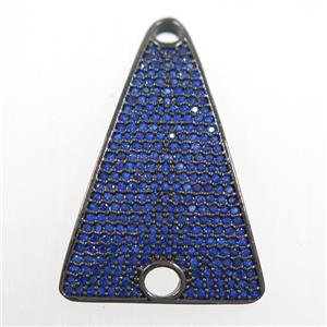 copper Triangle connector paved blue zircon, black plated, approx 21-32mm