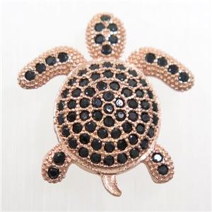 copper Tortoise beads paved zircon, rose gold, approx 20x20mm