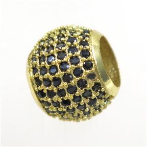 round copper beads paved zircon, gold plated, approx 12mm dia, 6mm hole