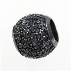 round copper beads paved zircon, black plated, approx 12mm dia, 6mm hole