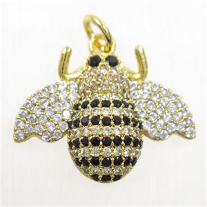 copper Honeybee pendants paved zircon, gold plated, approx 15-20mm
