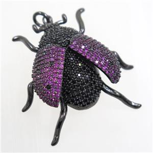 copper Beetle pendants paved zircon, black plated, approx 30-32mm
