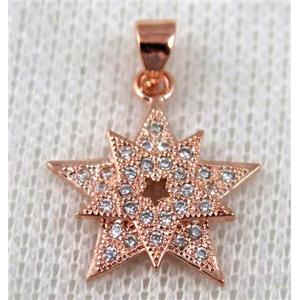 copper pendant pave zircon, rose gold plated, approx 17mm dia