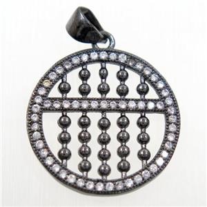 copper circle Susanpan pendant paved zircon, black plated, approx 20mm dia
