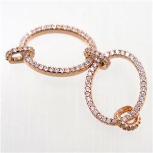 copper linker paved zircon, rose gold, approx 14-18mm