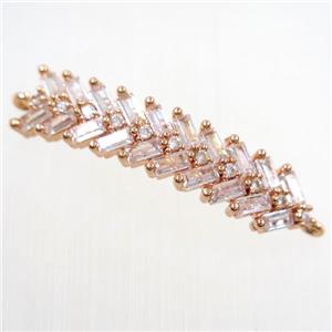 copper Fishbone connector paved zircon, rose gold, approx 8-33mm