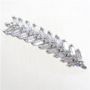 copper Fishbone connector paved zircon, platinum plated, approx 8-33mm