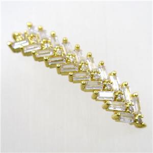 copper Fishbone connector paved zircon, gold plated, approx 8-33mm