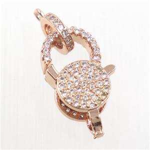 copper Lobster Clasp paved zircon, rose gold, approx 10-16mm