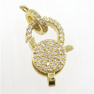 copper Lobster Clasp paved zircon, gold plated, approx 10-16mm
