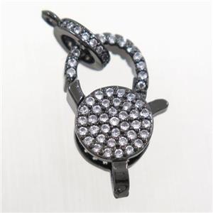 copper Lobster Clasp paved zircon, black plated, approx 10-16mm