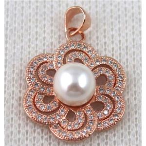copper pendant pave zircon, rose gold plated, approx 20mm dia