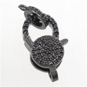 copper Lobster Clasp paved zircon, black plated, approx 10-16mm