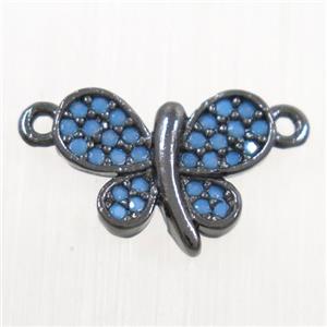 copper Butterfly connector paved zircon, black plated, approx 9-12mm
