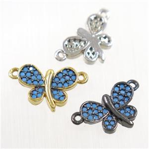 copper Butterfly connector paved zircon, mix color, approx 9-12mm