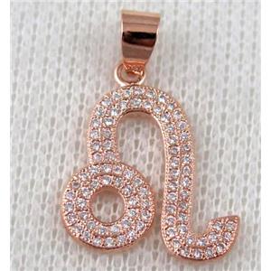 copper pendant pave zircon, rose gold plated, approx 17x22mm