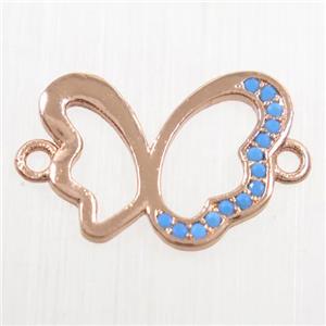 copper Butterfly connector paved zircon, rose gold, approx 12-15mm