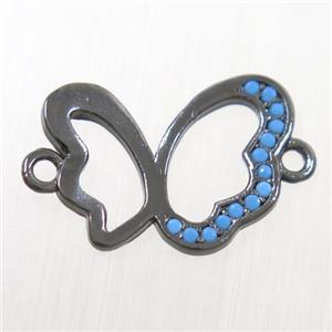 copper Butterfly connector paved zircon, black plated, approx 12-15mm