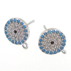 copper Earring Studs paved zircon, platinum plated, approx 9mm dia