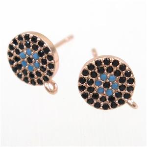 copper Earring Studs paved zircon, rose gold, approx 9mm dia