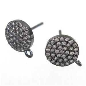 copper Earring Studs paved zircon, black plated, approx 9mm dia
