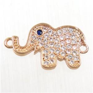 copper Elephant connector paved zircon, rose gold, approx 10-16mm