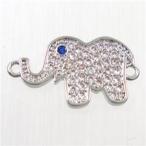 copper Elephant connector paved zircon, platinum plated, approx 10-16mm