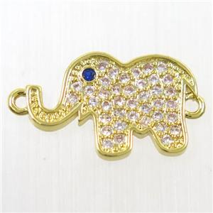 copper Elephant connector paved zircon, gold plated, approx 10-16mm