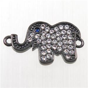 copper Elephant connector paved zircon, black plated, approx 10-16mm