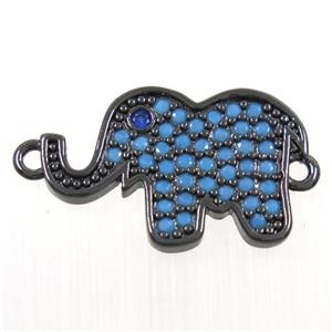 copper Elephant connector paved zircon, black plated, approx 10-16mm