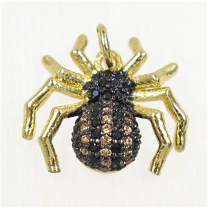 copper Spider pendant paved zircon, gold plated, approx 15-17mm