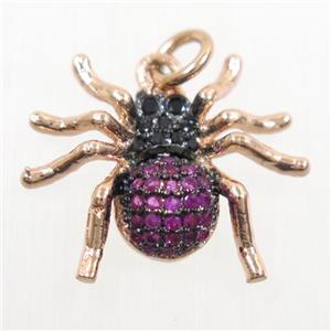 copper Spider pendant paved zircon, rose gold, approx 15-17mm