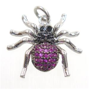 copper Spider pendant paved zircon, platinum plated, approx 15-17mm
