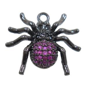 copper Spider pendant paved zircon, black plated, approx 15-17mm
