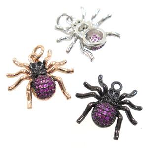 copper Spider pendant paved zircon, mix color, approx 15-17mm
