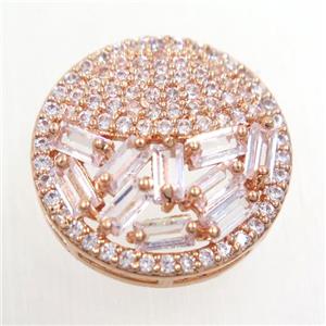 copper bead paved zircon, circle, rose gold, approx 18mm dia
