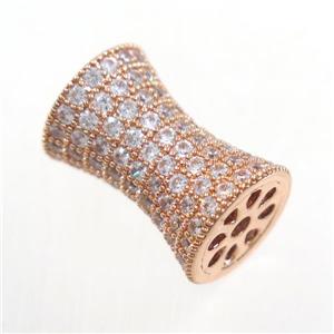 Copper Bamboo Beads Pave Zircon Rose Gold, approx 9-13mm