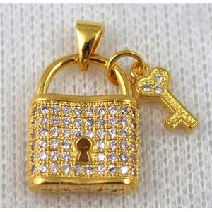 copper pendant pave zircon, gold plated, approx 14x18mm