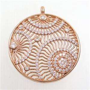 copper pendants paved zircon, circle, rose gold, approx 30mm dia