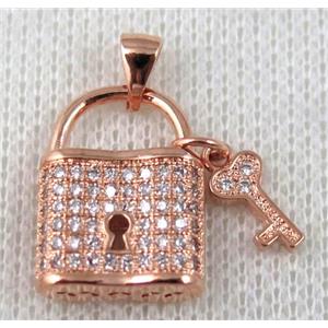 copper pendant pave zircon, rose gold plated, approx 14x18mm