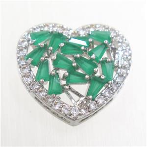 copper bead paved zircon, heart, platinum, approx 15-16mm