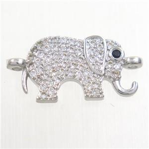 elephant, copper connector paved zircon, platinum, approx 10-15mm