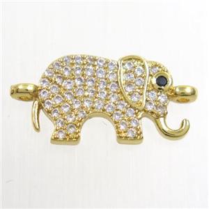 elephant, copper connector paved zircon, gold plated, approx 10-15mm