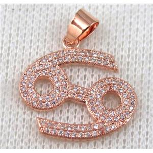 copper pendant pave zircon, rose gold plated, approx 22x20mm